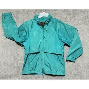 Vintage Eddie Bauer Rain‎ Coat Jacket Womens Medium Full Zip Windbreaker Teal